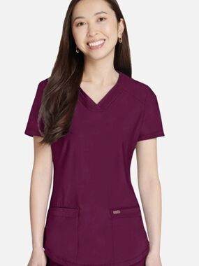 Cherokee Women's Short Sleeve V-Neck Top & Pants- Burgendy